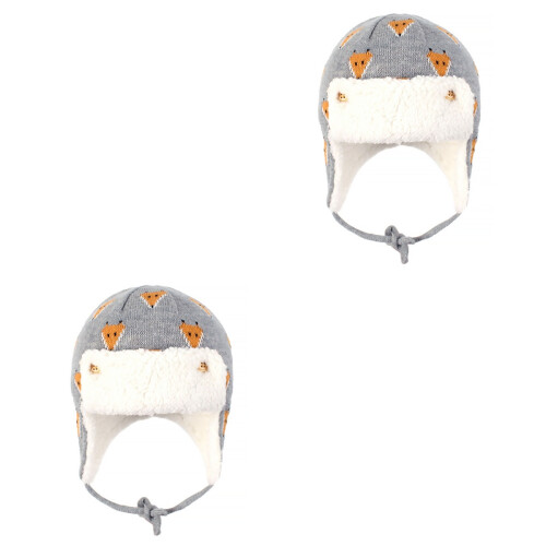 2Pcs Child Ear Protection Cotton Hat Pattern Winter Kids Hat 2