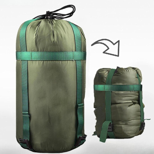 Compression Sack for Sleeping Bag, Clothing Storage, Adjustable Straps, 18cmx38cm, Green 1