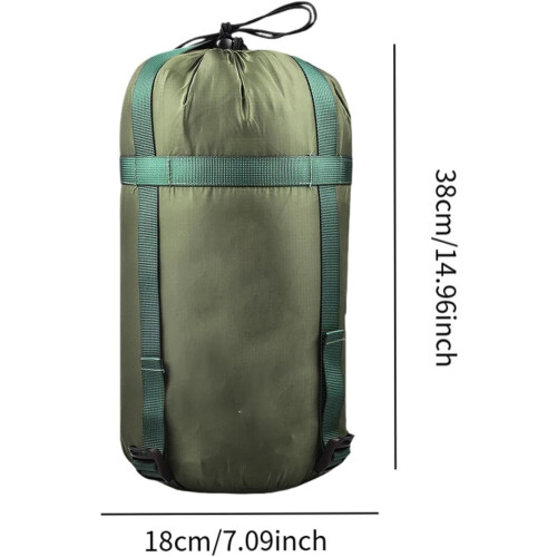 Compression Sack for Sleeping Bag, Clothing Storage, Adjustable Straps, 18cmx38cm, Green 2