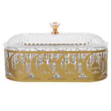 Ramadan Candy Dish With Lid Oval Metal Gold Eid Mubarak Container
