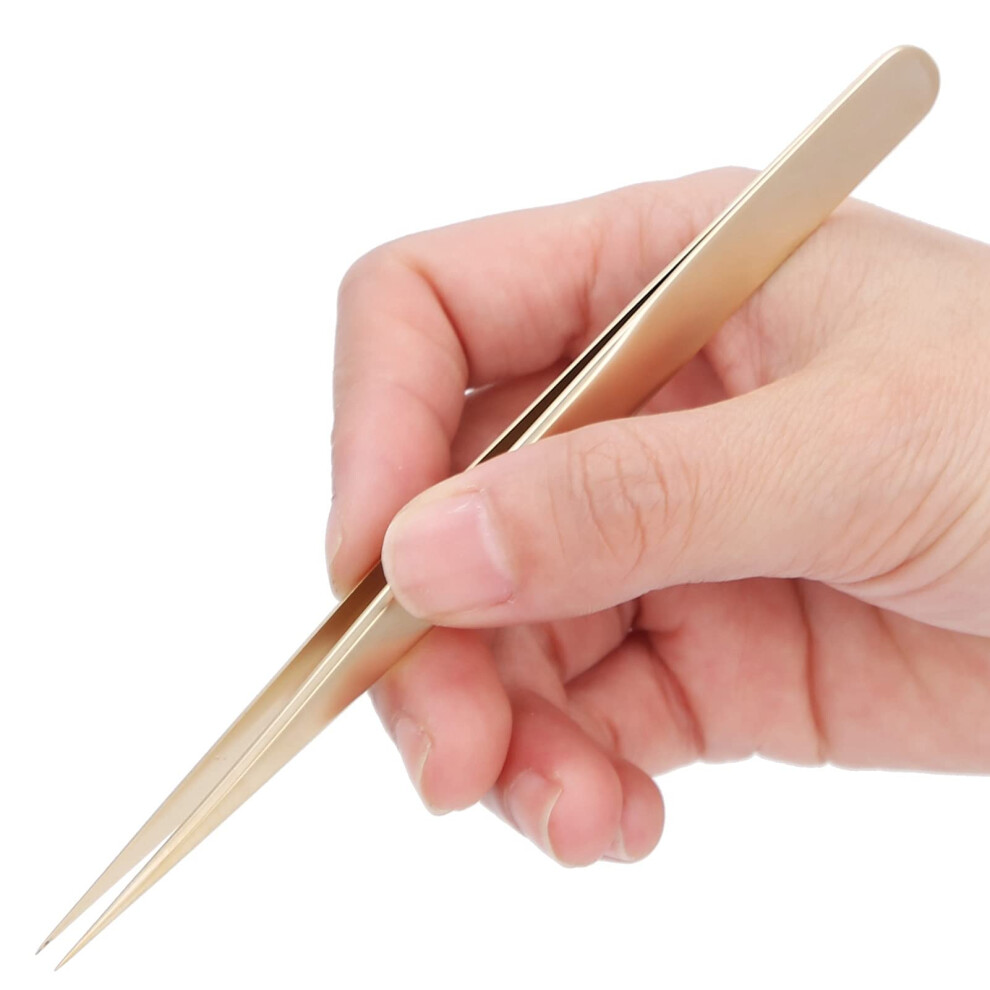 Gold Straight Eyelash Tweezers, -Tone Steel Multifunctional Tweezers, Pointed Tips For Eyelashes And Manicure