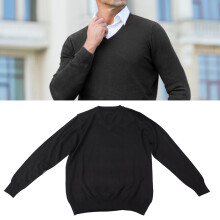 Herren V-Ausschnitt Strickpullover Langarm Casual Schwarz XL Größe