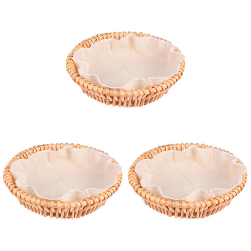 3Pcs Natural Woven Wicker Round Basket Hollow Out Bread Storage 1