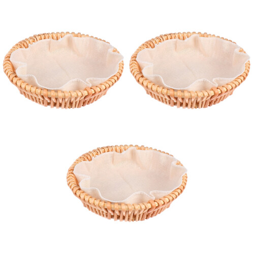 3Pcs Natural Woven Wicker Round Basket Hollow Out Bread Storage 2