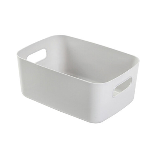 (Small White) PP Desktop Storage Basket Cosmetic Organizer with Handle Medium Gray