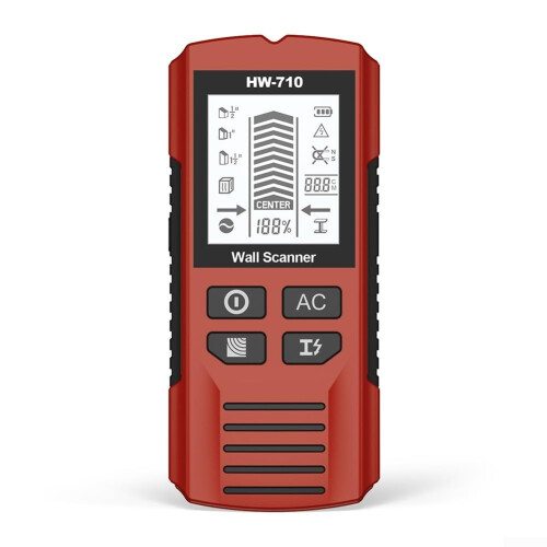 Portable LCD Display Stud Finder With Red Housing For Precise Material Detection In Home Improvement Projects