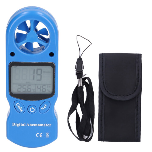 3V Digital Anemometer Wind Speed Meter Blue Temperature Gauge