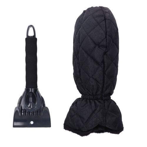 (Black) Waterproof Ice Scraper Mitt 2-in-1 Elastic Band Cold Proof