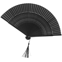 2St Zwarte Bamboe Vouwwaaier Met Kwastje Handheld Fan