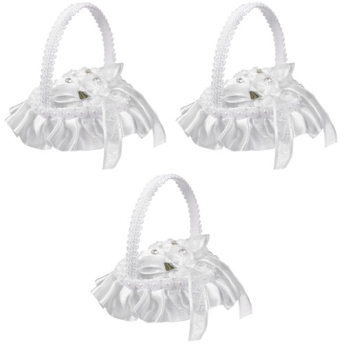 3pcs Heart-Shaped Wedding Ring Pillow with Handle 2