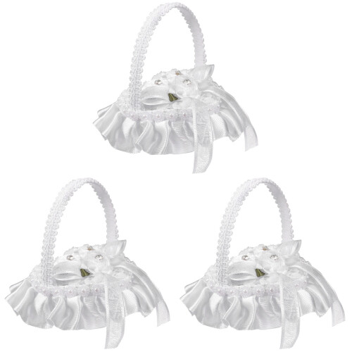 3pcs Heart-Shaped Wedding Ring Pillow with Handle 1