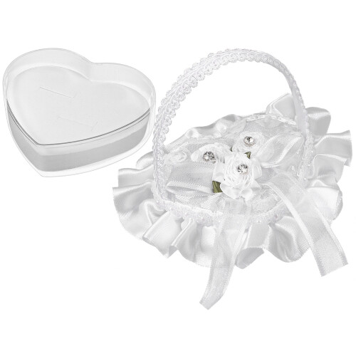 3pcs Heart-Shaped Wedding Ring Pillow with Handle