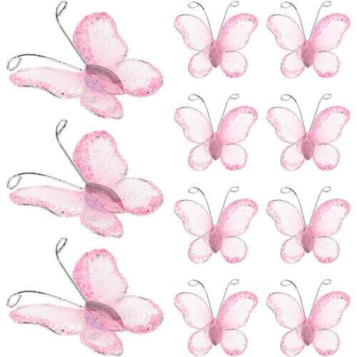 200 Pcs Sheer Mesh Wire Glitter Pink