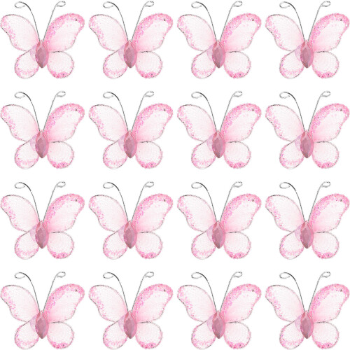 200 Pcs Sheer Mesh Wire Glitter Pink 2