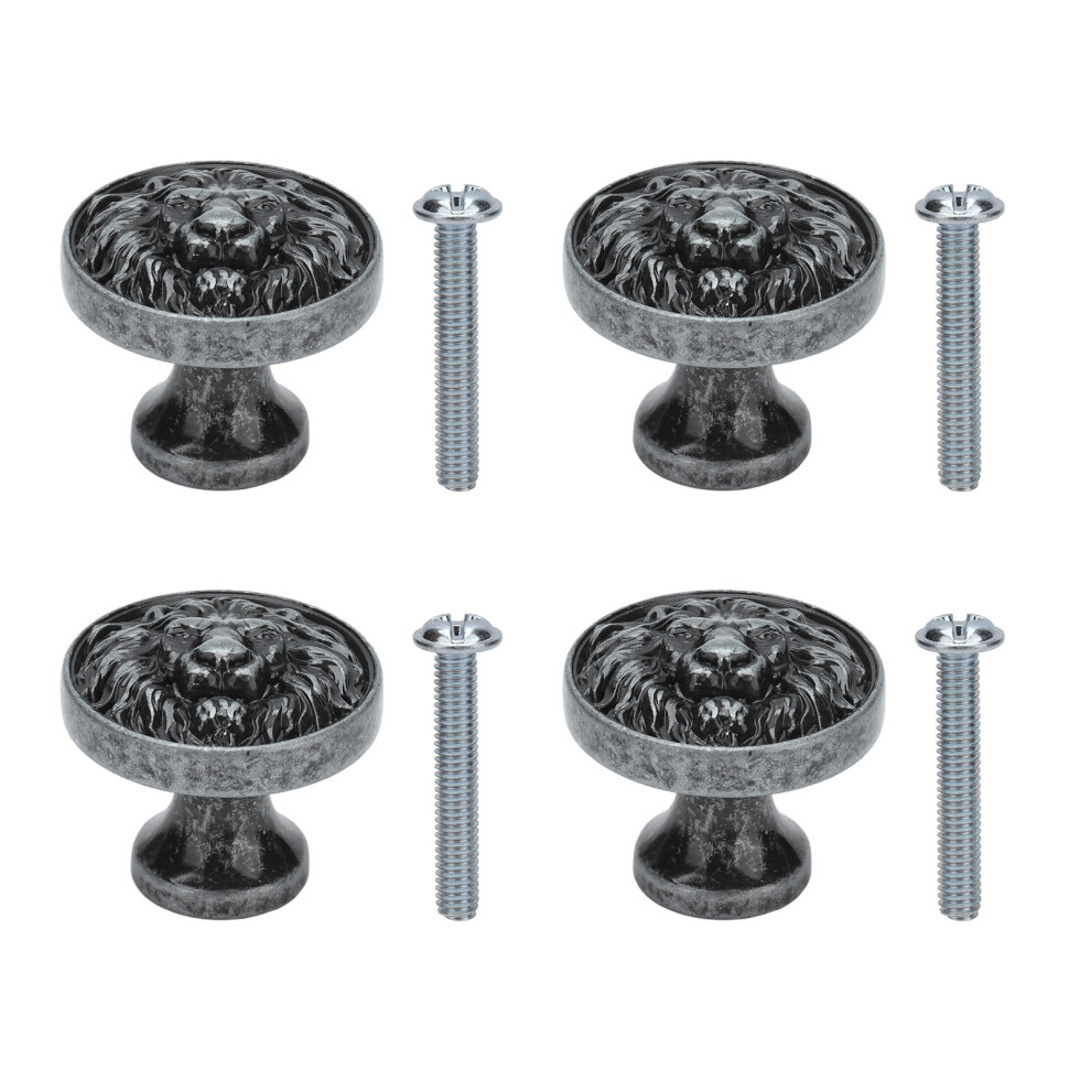 (399 Lion Head Ivory) 4Set Lion Head Zinc Alloy Cabinet Handle Antique Circular Silver 685922863287
