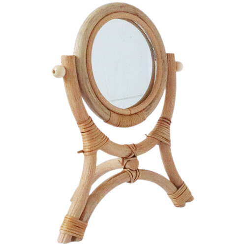 5Pcs Rustic Rattan Desk Mirror For Makeup And Decorative Use