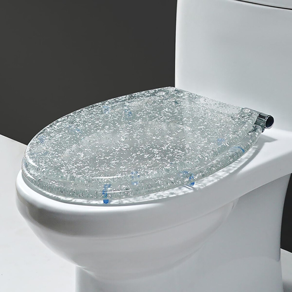 Glitter Resin Toilet Seat Cover With Slow Close Feature Fits Most Standard U V O Toilets Includes Fixing Parts Silver 2 9393856147434