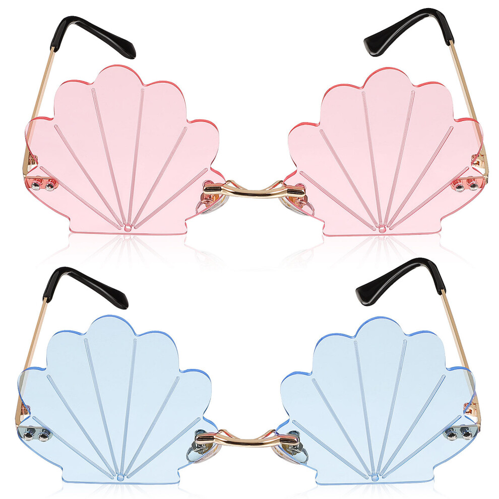 2 Pack Novelty Glasses Party Sunglasses Seashell Rimless Colored Lens-image-OPC-PKY6HDY-NEW