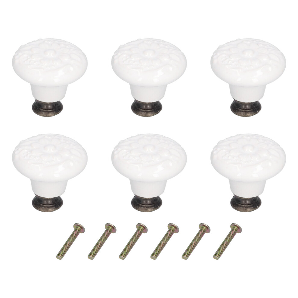 (Yellow) 6Pcs Round Ceramic Cabinet Knobs Single Hole White 685922871862