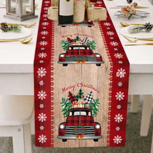 Christmas Gnome Table Runner Striped Cotton Linen Tablecloth