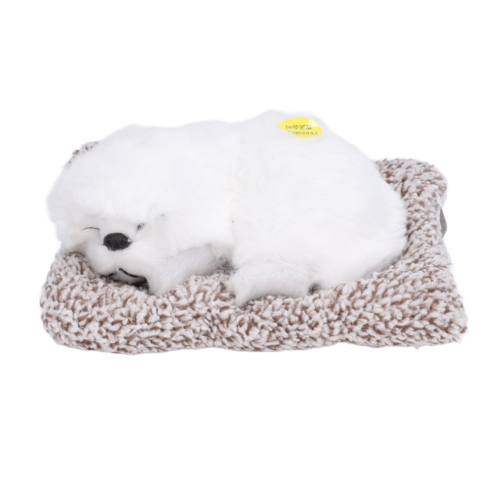 (Beagle) Realistic Sleeping Dog Puppy Toy Decoration Gift Pekingese White