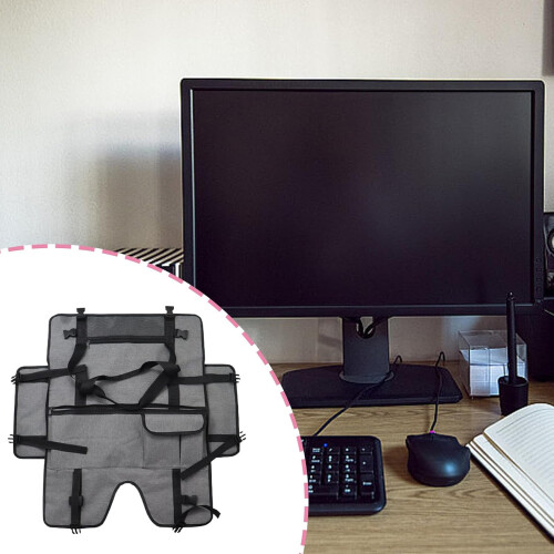 Monitor Case Sleeve Flannel Lining Adjustable Multipurpose Bag For Screen Keyboard Mice Wires 21.26x28.35 Black Gray 2