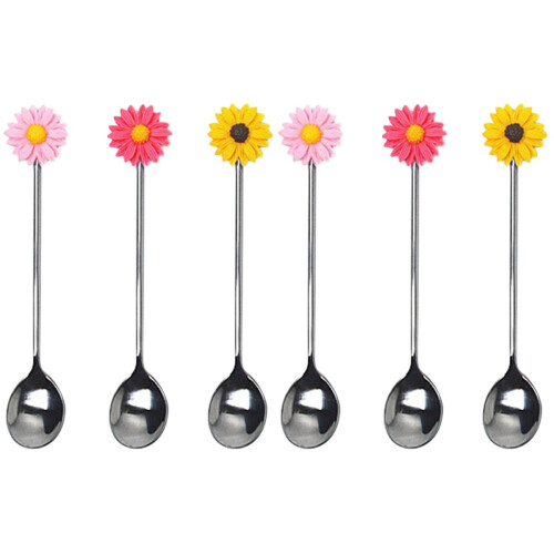 6 Pcs Daisy Stainless Steel Stirring Spoon Mixing Beverage Stick 1