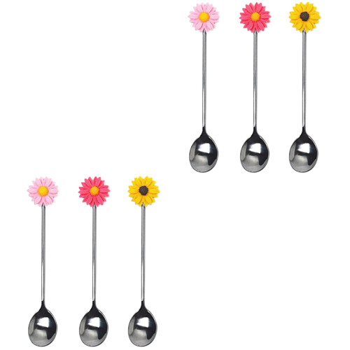 6 Pcs Daisy Stainless Steel Stirring Spoon Mixing Beverage Stick 2