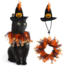 Halloween Collar Hat Set Pet Dog Cat Bone Pattern Cosplay Decoration