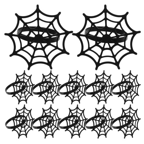 48 Pcs Halloween Spider Web Napkin Rings Metal Black Table Holder 1