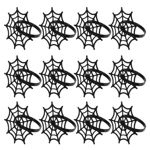 48 Pcs Halloween Spider Web Napkin Rings Metal Black Table Holder 2
