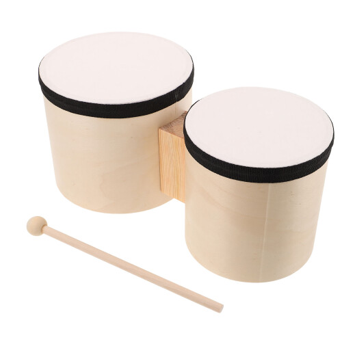 2Sets Dance Wooden Bongos Drum Handheld Beige Percussion Instrument 1