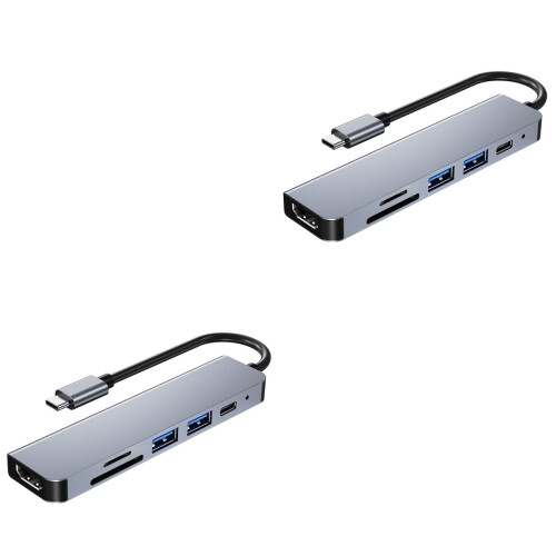 Set Of 2 Type C 6-In-1 Hub Adapter Multifunction 2