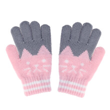 2Pcs Kid Winter Knit Glove Warm Imitation Wool For Child Girl Pink