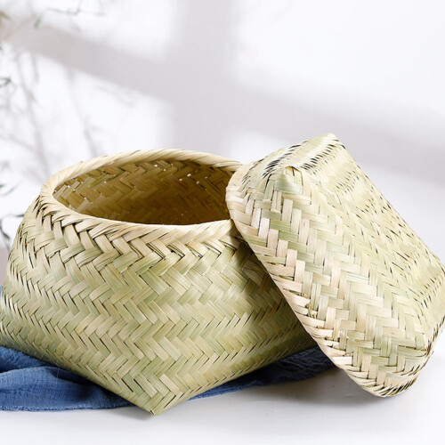 1Pc Bamboo Weaving Food Basket For Kitchen Storage And Bread 2