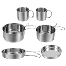 One Set Stainless Steel Foldable Camping Cookware For Outdoor Cooking