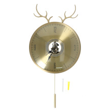 (JY‑81026E) Nordic Deer Head Copper Wall Clock with Pendulum