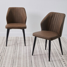 2x Brown Faux Leather Dining Chairs with Metal Legs