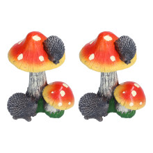 (Brown) 2Pcs Hedgehog Mushroom Statue Bonsai Garden Indoor Decoration Orange