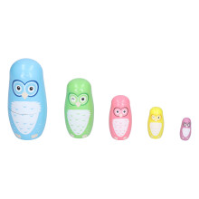 5Pcs Painting Nesting Dolls Wood Cartoon Owl Art Craft Toy Decoration