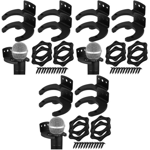 12Sets Microphone Wall Hanger & Black Silicone Mic Anti-Slip Ring Set 2