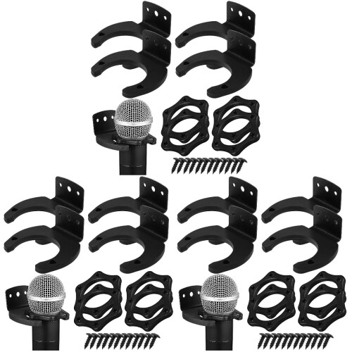 12Sets Microphone Wall Hanger & Black Silicone Mic Anti-Slip Ring Set 1