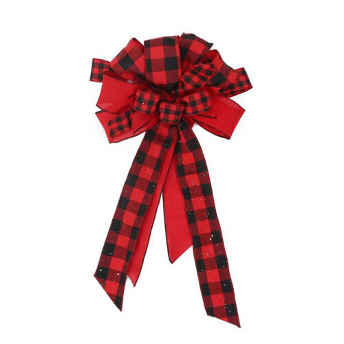 Red Black Plaid Tree Topper Bow for DIY Christmas Wreath 1