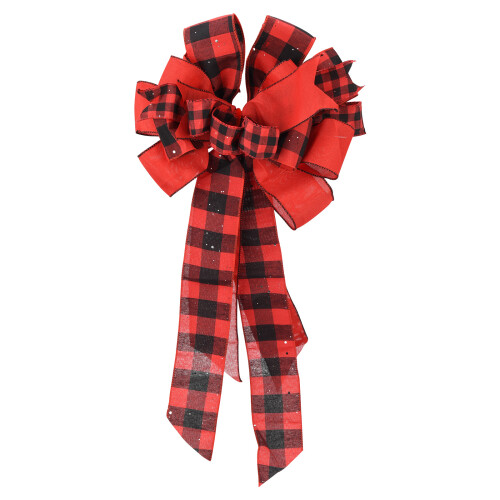 Red Black Plaid Tree Topper Bow for DIY Christmas Wreath 2
