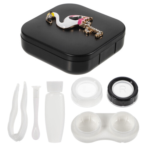 2 Sets Box With Flamingo Design For Cosmetic Lens Storage