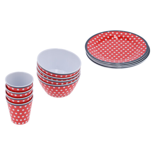 12Pcs/Set Household Tableware Set Red Dot Melamine Cup Bowl Plate 2