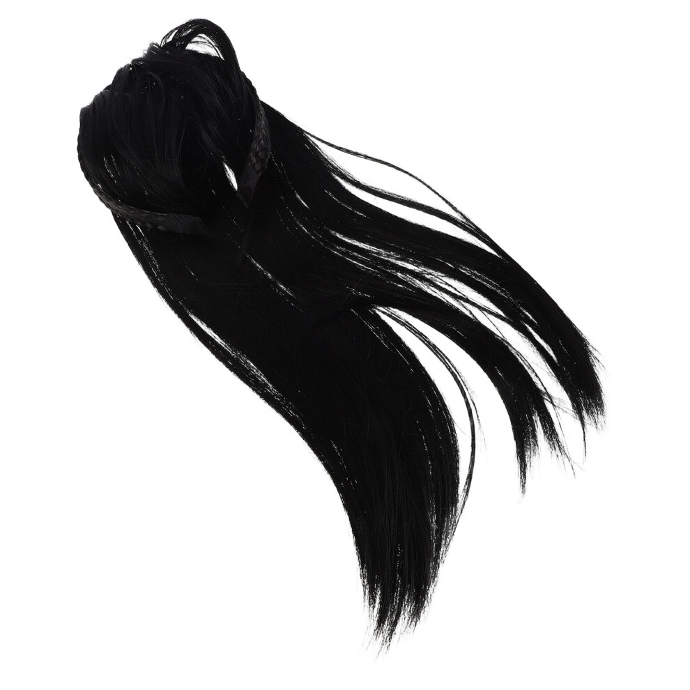 Aboofan Unisex Black 4Pcs Braided Headband Wig 40Cm Straight Topper With Bangs