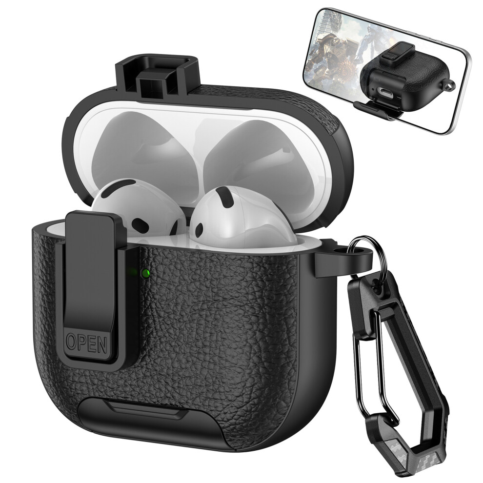 (Airpods pro2, black) Protective Airpods Case for 1 2 3 4 Pro 2 3 TPU PC with Lock Buckle and Stand Design Fit Airpods-image-OPC-PKY8JBX-NEW