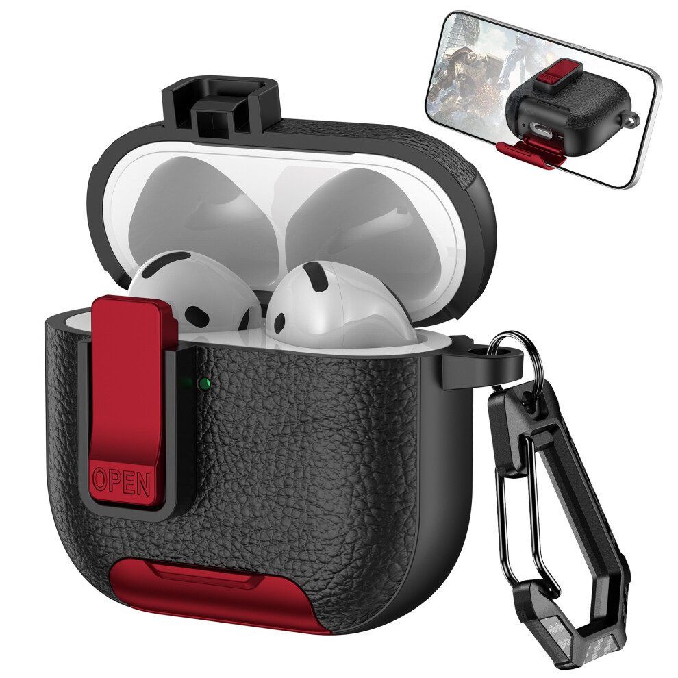 (Airpods pro2,  black red) Protective Airpods Case for 1 2 3 4 Pro 2 3 TPU PC with Lock Buckle and Stand Design Fit Airpods-image-OPC-PKY8JC6-NEW