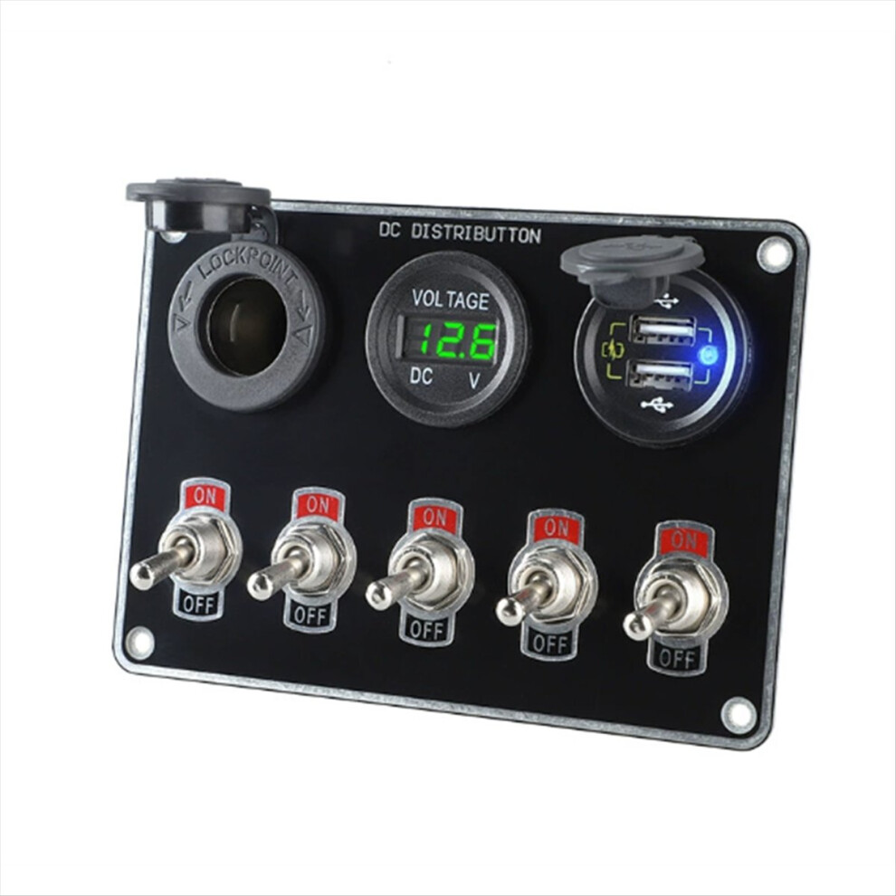Multifunctional 5 Gang Rocker Toggle Switch Panel Usb Charger 4853702804706